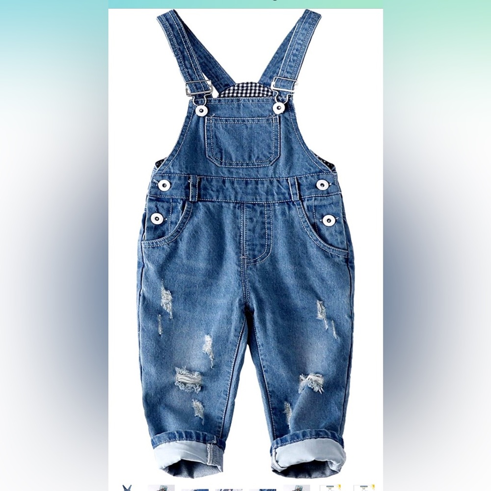 KIDSCOOL SPACE Baby Boy Girl Jean Overalls,Toddler Ripped Denim Cute Workwear